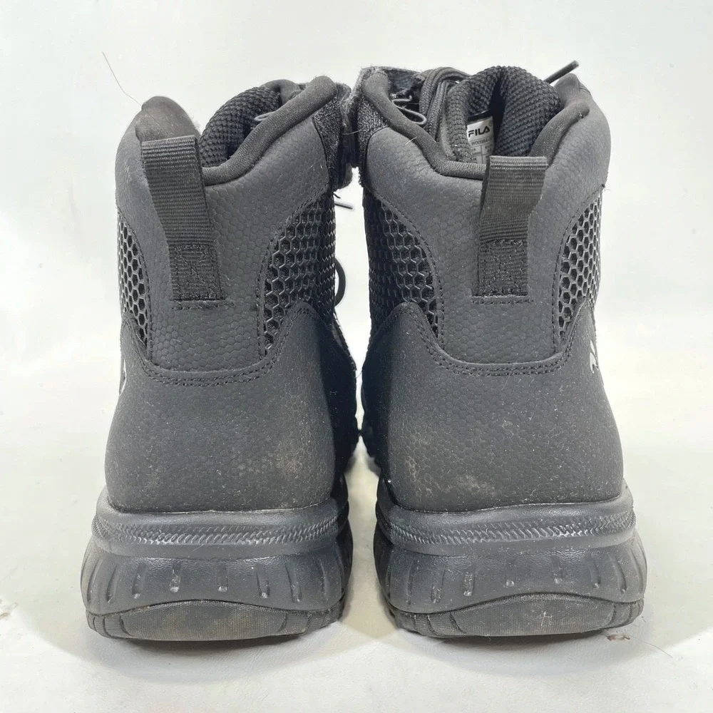 Fila Mens Tactical Boots Black Side Zip Slip Resistant 1LW00984-001 10.5 EEEE